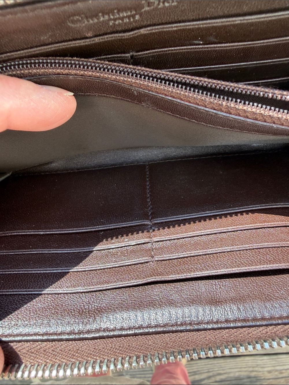 Dior  Authentic Dark Brown Embossed Leather zip -Around Wallet - Picture 11 of 16